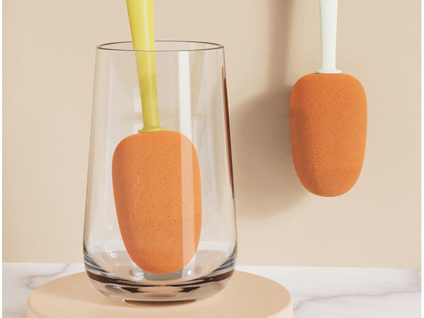 Brush sponge for washing bottles glasses jars long washer with sponge