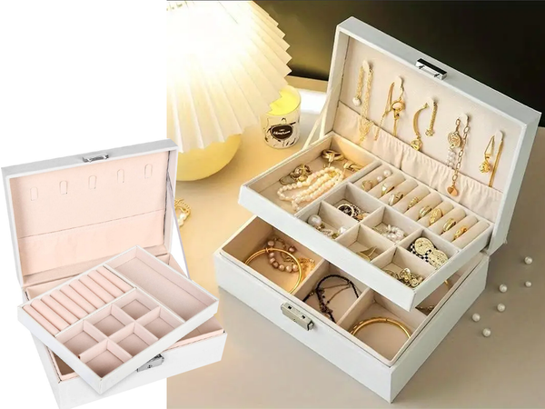 Luxury Golden Jewelry Storage Box, Desktop Glass Necklace Ring outlet Earring Cosmetic Makeup Jewellery Case Organizer Casket