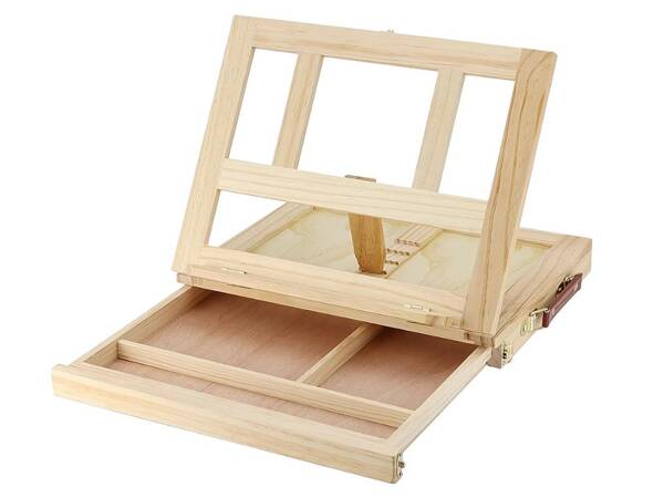 Desk easel wooden case with drawer tilt adjustment