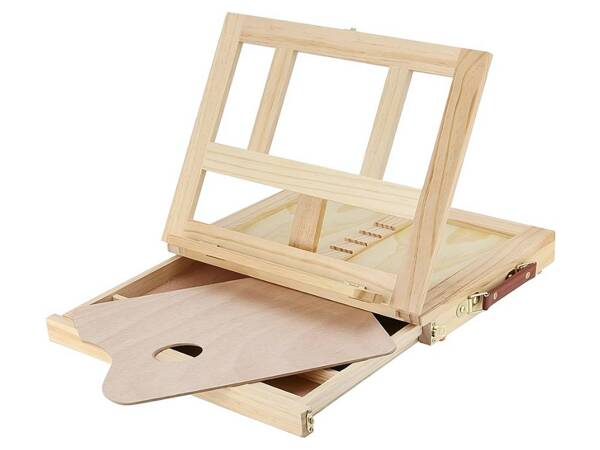 Desk easel wooden case with drawer tilt adjustment