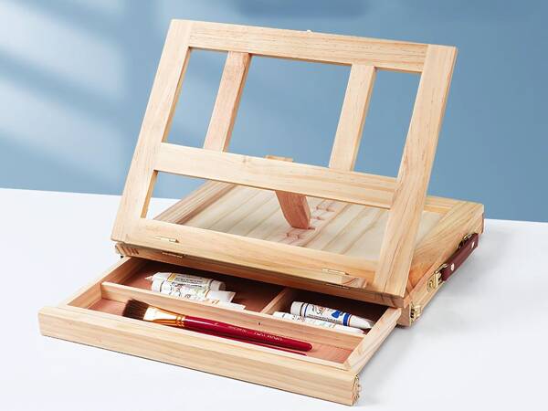 Desk easel wooden case with drawer tilt adjustment