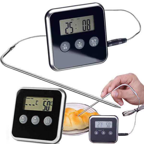 Digital thermometer with thermo probe for roasting meat smokehouse timer lcd alarm