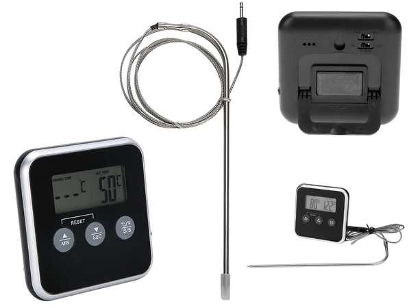 Digital thermometer with thermo probe for roasting meat smokehouse timer lcd alarm