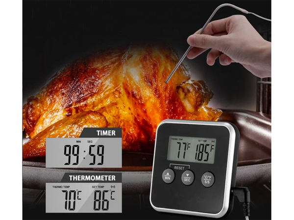 Digital thermometer with thermo probe for roasting meat smokehouse timer lcd alarm