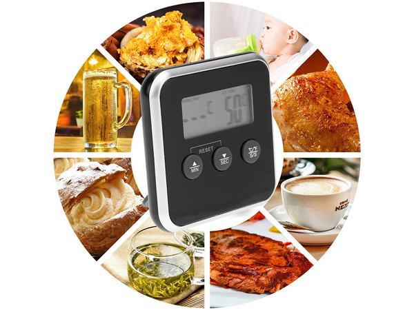 Digital thermometer with thermo probe for roasting meat smokehouse timer lcd alarm