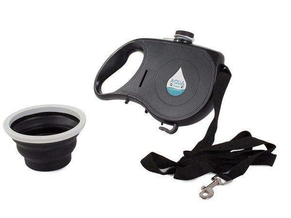 Dog-cat leash with water bowl bag drinker