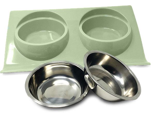 Double bowl for dog cat metal with base