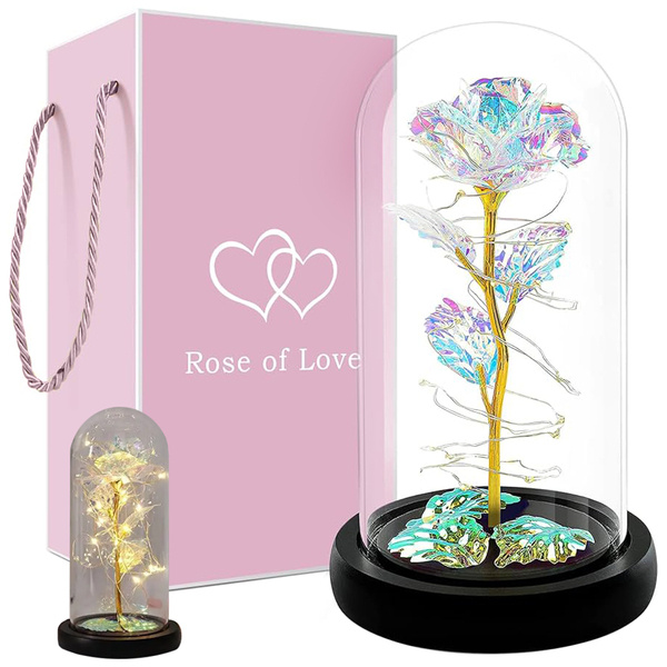 Everlasting rose in glass gift led luminous glass box for the occasion of women