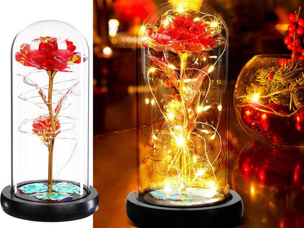 Everlasting rose in glass gift led rgb luminous red glass for the occasion