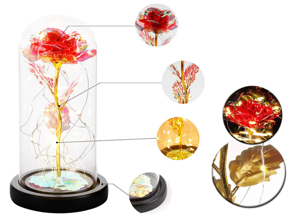 Everlasting rose in glass gift led rgb luminous red glass for the occasion