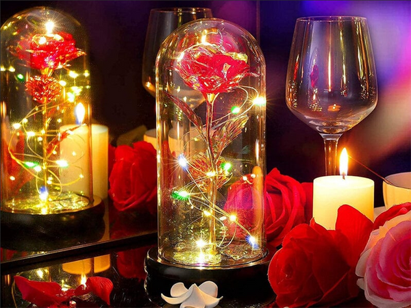 Everlasting rose in glass gift led rgb luminous red glass for the occasion