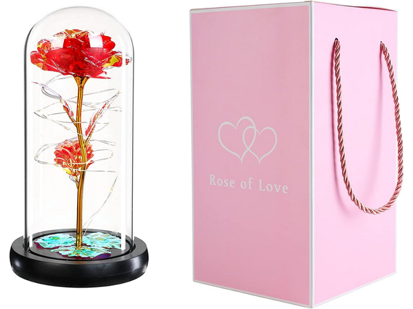 Everlasting rose in glass gift led rgb luminous red glass for the occasion