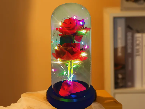 Everlasting rose in glass luminous led rgb gift for occasion for women red