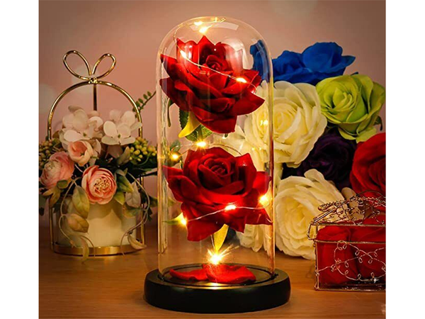 Everlasting rose in glass luminous led rgb gift for occasion for women red