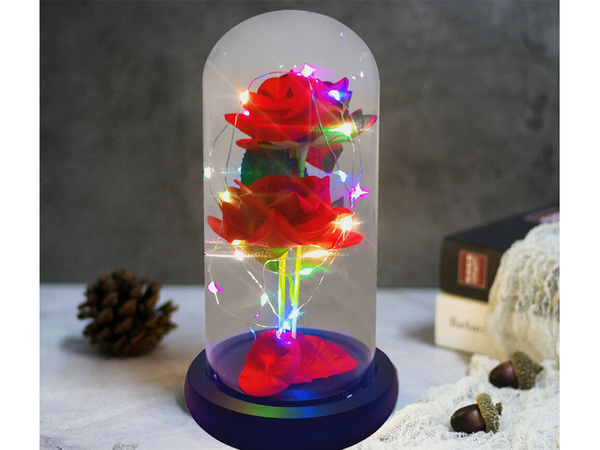 Everlasting rose in glass luminous led rgb gift for occasion for women red