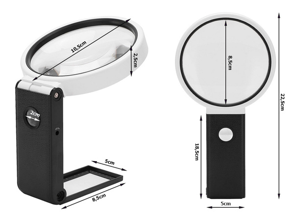 Folding jewellers magnifying glass 10x 25x 6 led 2 uv scale