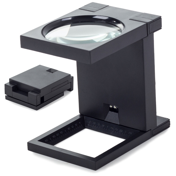 Folding jewellers' magnifying glass with led reading scale