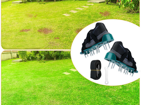 Garden aerator shoe covers large spikes for lawn aeration