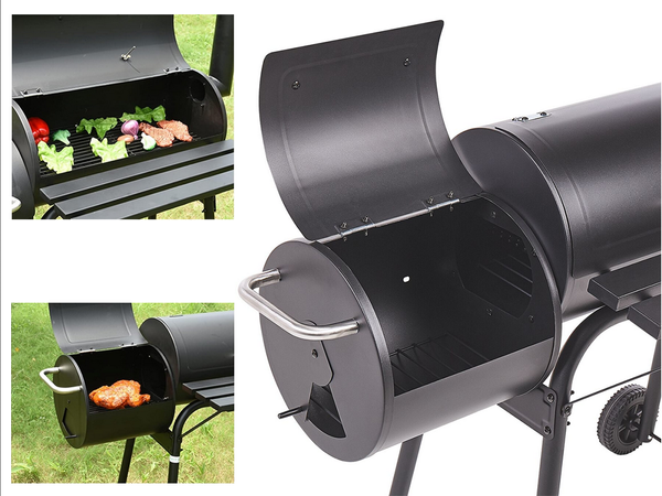 Garden grill large charcoal barrel bbq smoker with lid grate shelf wheels