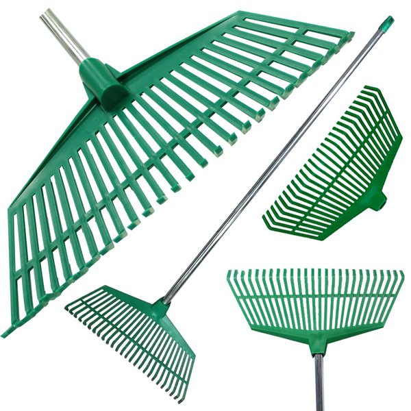 Garden rake for grass leaves light plastic stem aluminium 40cm