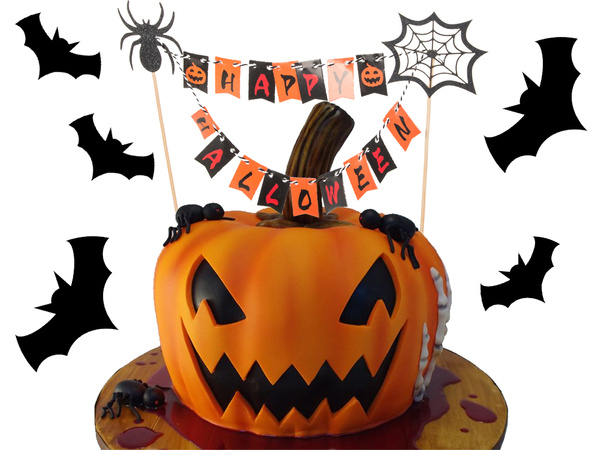 Halloween decoration for a cake cupcake picker topper garland paper