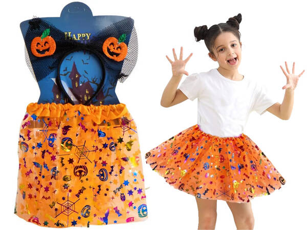 Halloween dress up costume tutu skirt pumpkin headband bow glowing