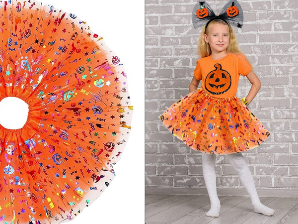 Halloween dress up costume tutu skirt pumpkin headband bow glowing