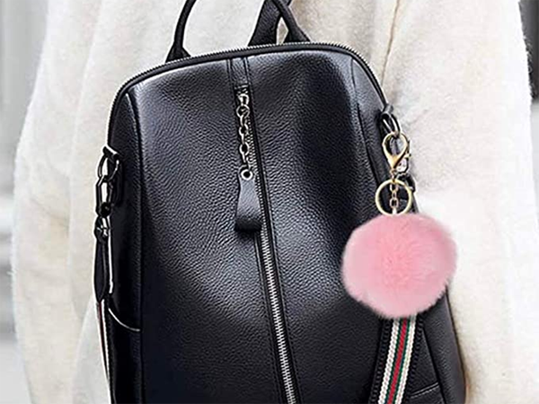 Key ring bag pompon furry