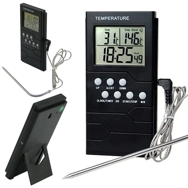 Kitchen thermometer probe lcd clock for meat