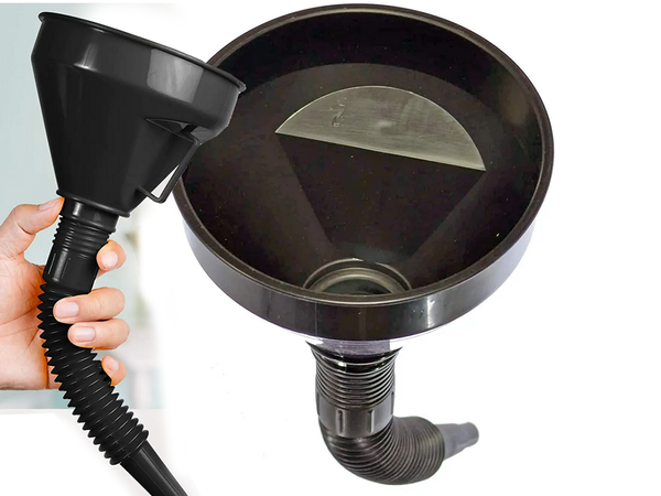 Large fuel funnel with strainer for tank oil