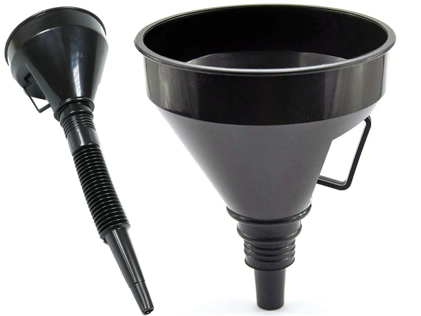Large fuel funnel with strainer for tank oil