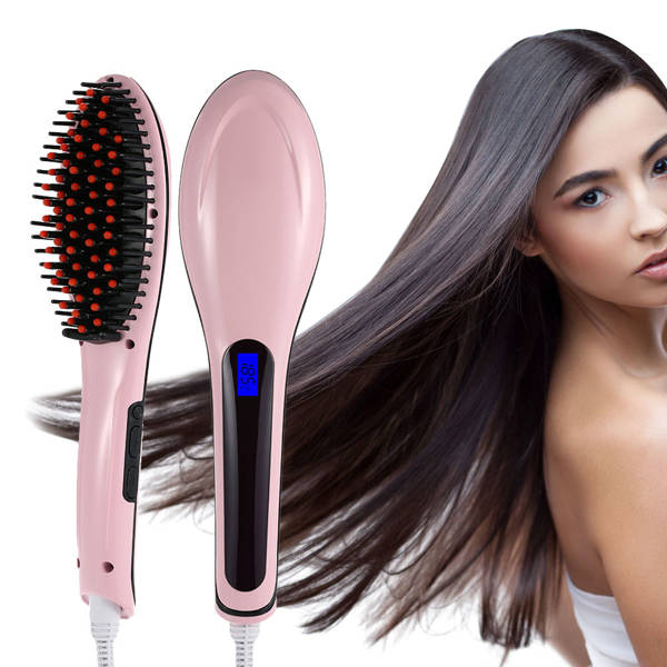 Lcd electric hair straightening brush