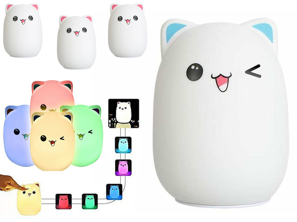 Led night light for kids rgb cat touch