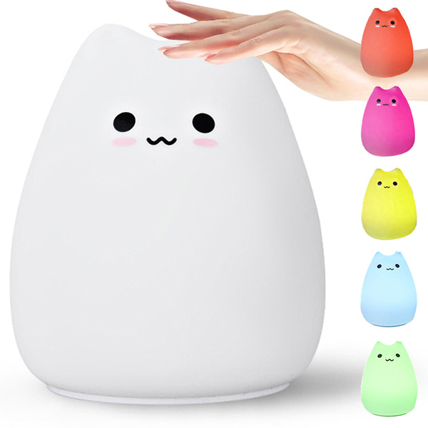 Led night light for kids rgb cat touch silicone