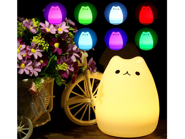 Led night light for kids rgb cat touch silicone