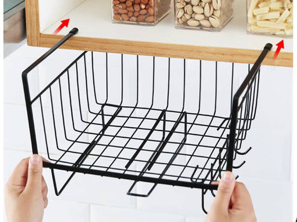 Metal basket under cabinet top 6 hooks paper holder