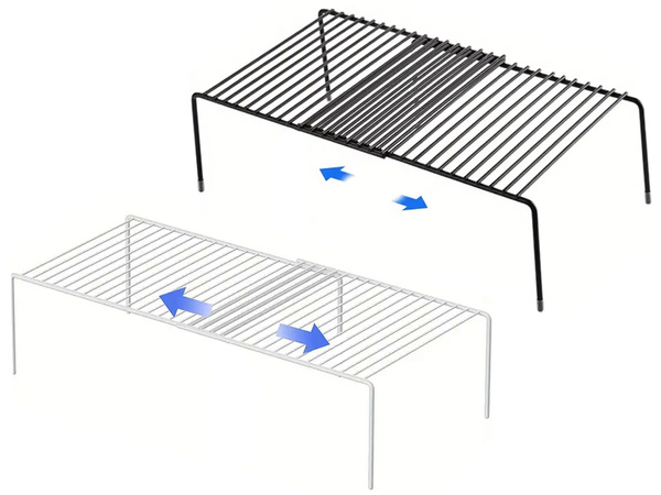 Metal shelf adjustable in width folding single level organiser