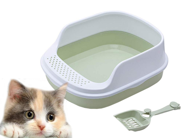 Open-ended cat litter box with soldna frame for litter + large shovel