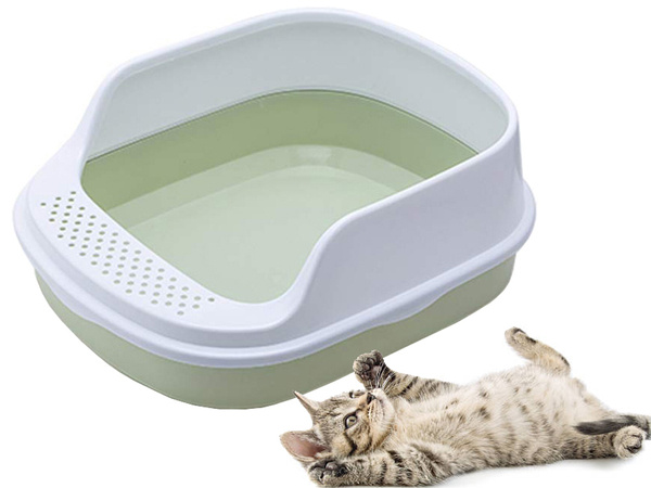 Open-ended cat litter box with soldna frame for litter + large shovel