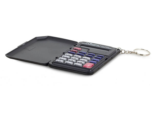 Pocket calculator 8 digit key ring folding case