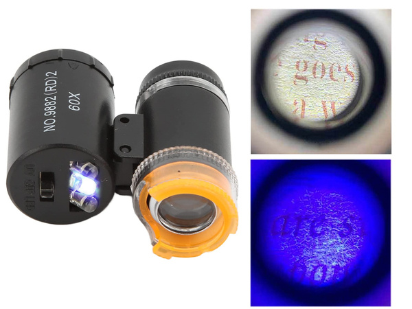 Pocket microscope jeweler's magnifier 2 led uv