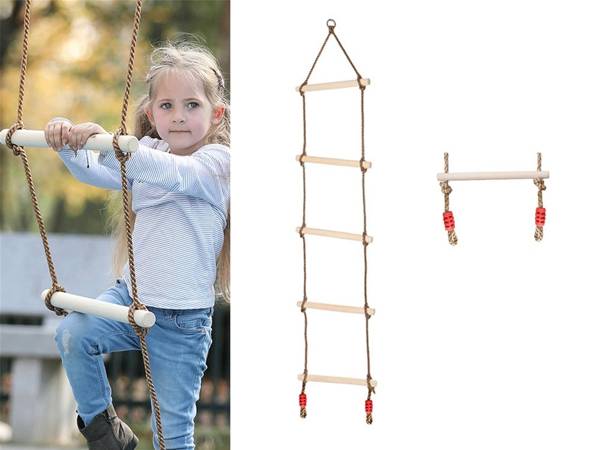 Rope ladder wooden garden swing