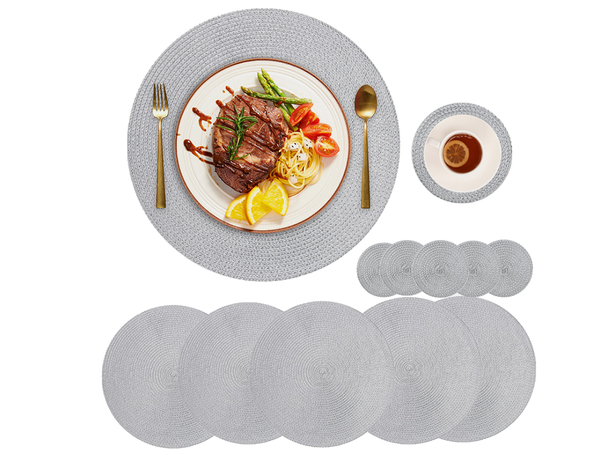 Round placemat for kitchen table plaited table mat grey