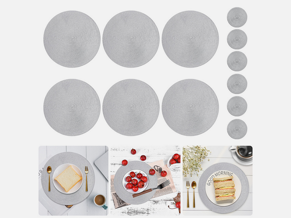 Round placemat for kitchen table plaited table mat grey