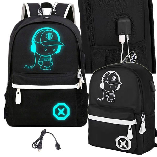 School backpack youth music reflective usb multicompartment luminous