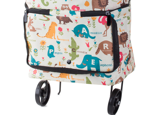 Shopping bag trolley with shoulder wheels foldable