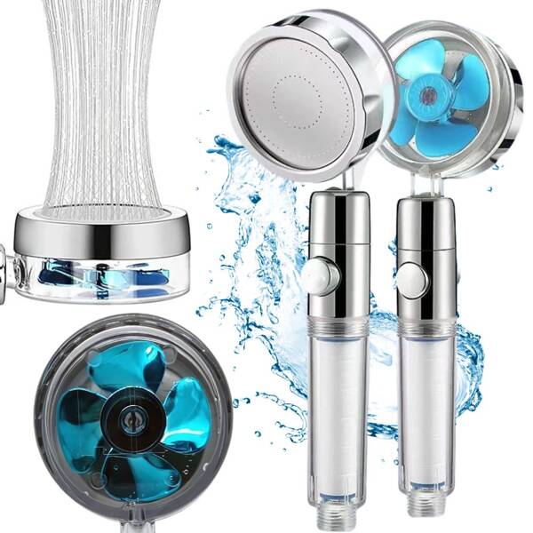 Shower handset with replaceable turbo filter with fan