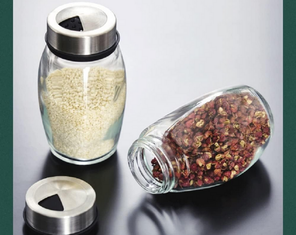 Spice organiser rotary glass containers 6 pieces spice salt