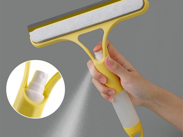 Squeegee window washer with washer brush cab spray