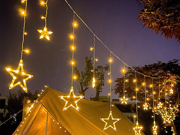 Star garland lights light curtain 138 led outdoor warm colour